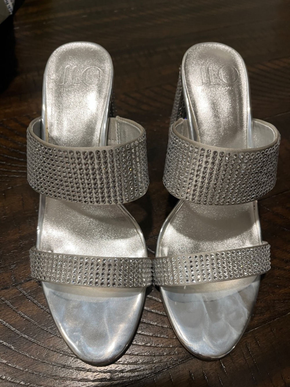 Jennifer Lopez Silver Rhinestone Double-Strap Slide Mules